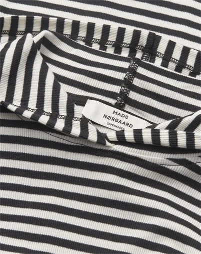 Mads Nørgaard - 2x2 Cotton Stripe Tutti Hood Bluse - Black/Vanilla 